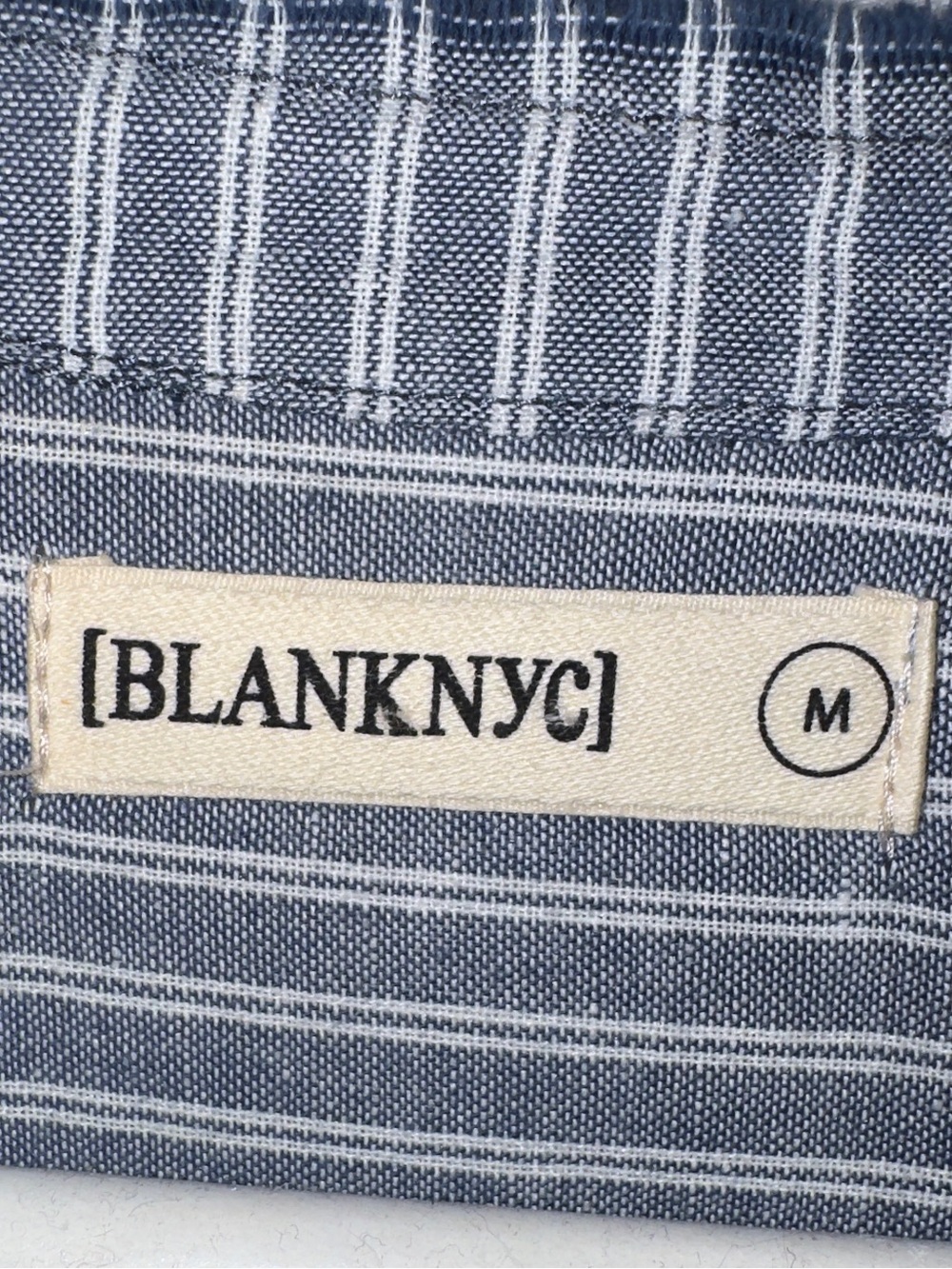 [BLANKNYC] Striped Linen Blend Tunic Dress Size M Distressed Collar Snap Front - Picture 2 of 12
